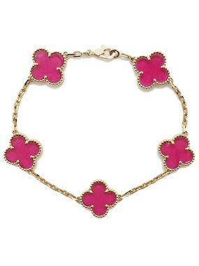 Van Cleef & Arpels Vintage Alhambra Bracelet Pink Enamel Vcarpqzi 00